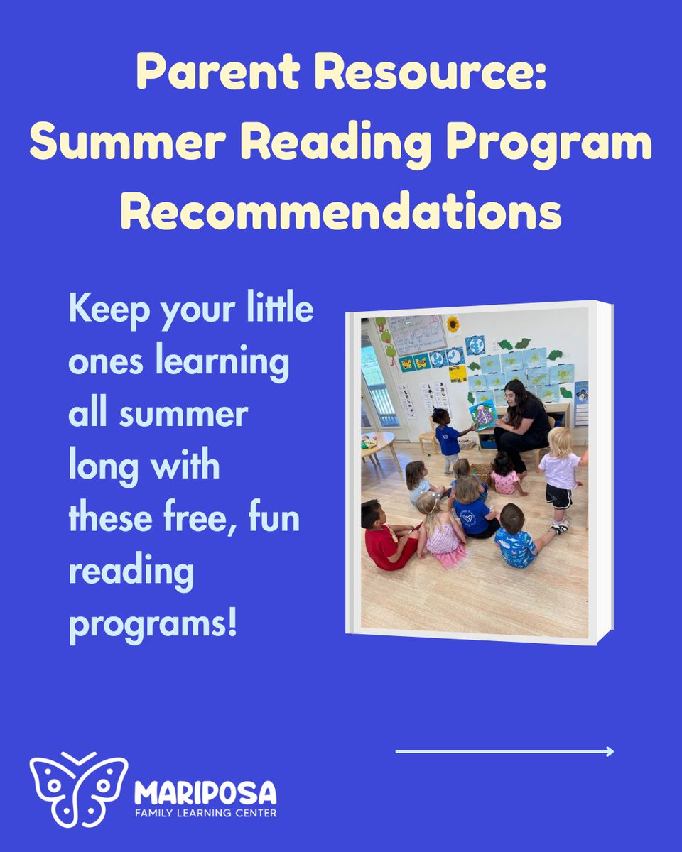 mariposaflc's tweet photo. Parent Resource: Summer Reading Program Recs!📖✨

#SummerReading #ReadingProgramRecs #MariposaFLC #EastAustin #LearningThroughPlay #EarlyLearning #FunInTheSun #LearningIsFun https://t.co/25MHtFmA6F