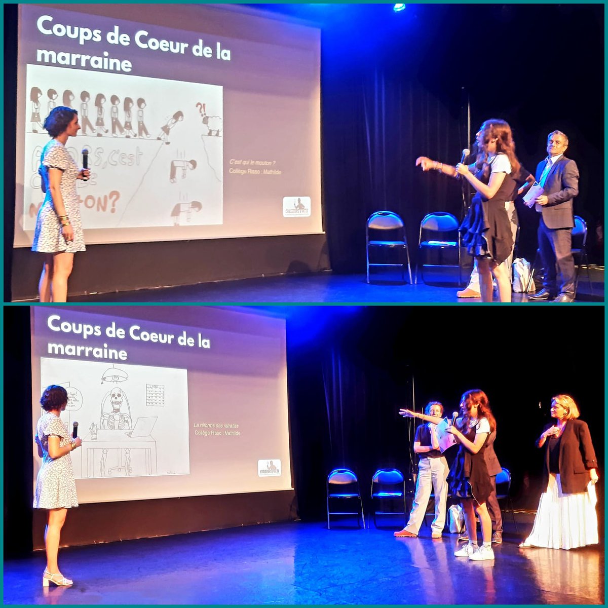 #EMI La classe média remporte 4🏅 au concours Chasseurs d'Actu! Prix de l'Interview pr Chiara, du Portrait pr Roxane, et 2 Prix du Dessin de Presse pr Mathilde.Une belle cérémonie en présence de  Toussainte Mattei-Battesti et <a href="/eciotti/">Eric Ciotti</a>.Merci au jury présidé par S.Laffont de l'AFP