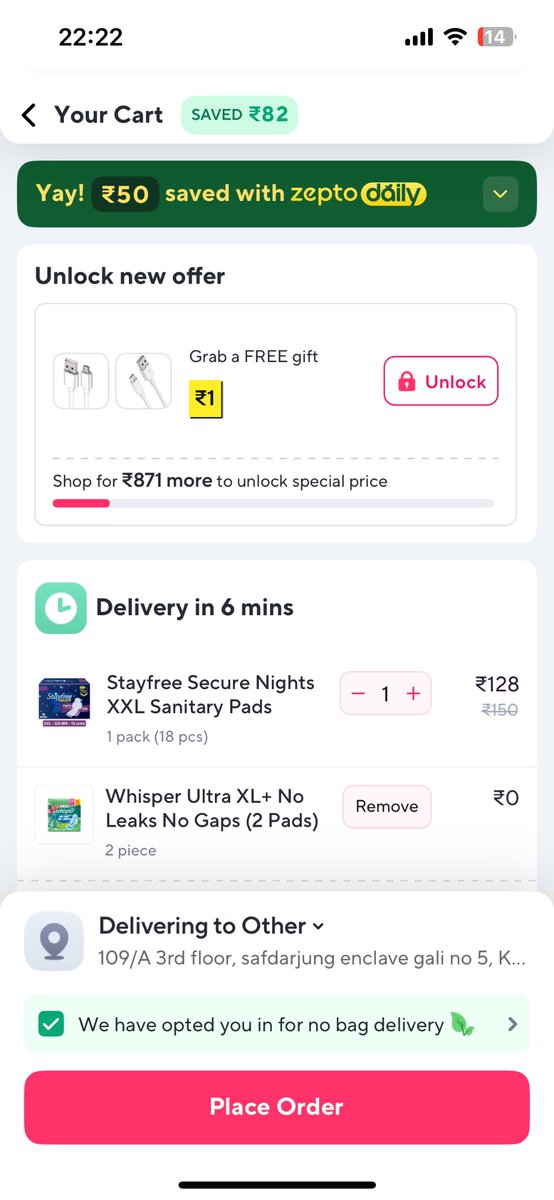 simantaSivu's tweet photo. Hey @ZeptoNow  why are you charging ₹9.99 as handling fee for essential items like sanitary pads? Disappointing and unfair! Essentials should never come with extra charges. #NoHandlingFees #EssentialItems https://t.co/51LuTqOvFs