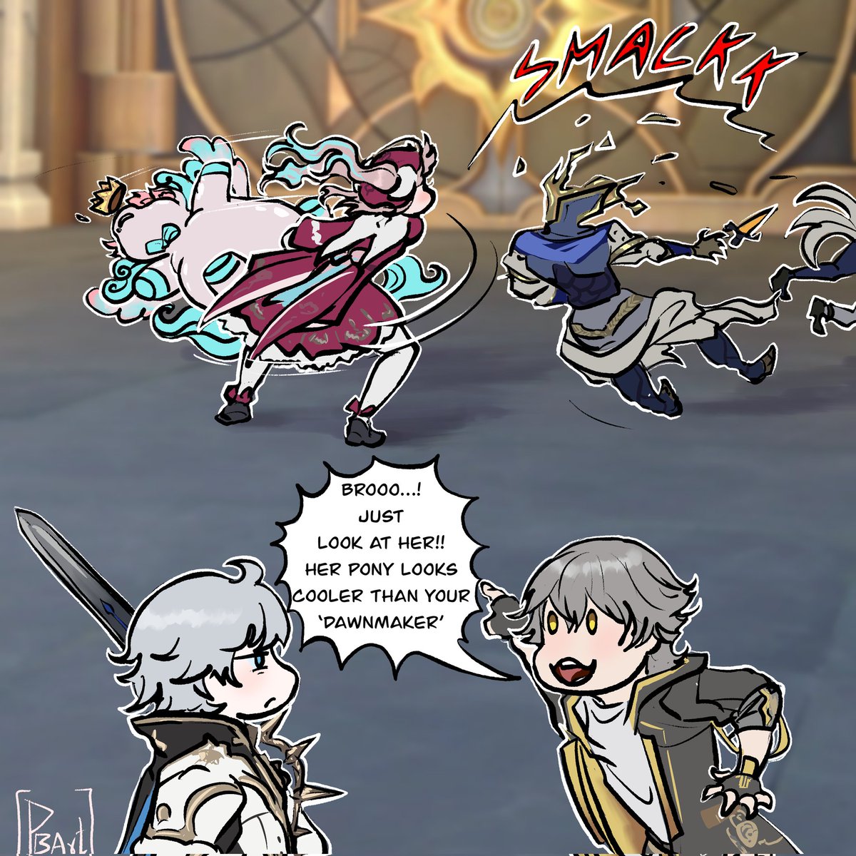 PBArtotaku's tweet photo. Dawnmaker vs Chubby pony
(Comic by me)
#hsrcreators #hsrfanart #HonkaiStarRail #hsr #honkaistarrailfanart #hsrcomic #PBArt #Hyacine #Phainon #Caelus https://t.co/CMpIk7B6rD