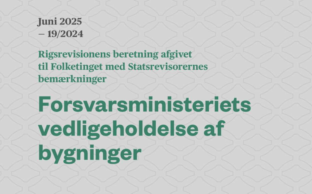 Skarp kritik ift manglende vedligehold af bygninger 👇. En løsning fremover kan være at stille krav om vedligehold allerede, når der bygges. Det ses fx i den model, der bruges på byggeriet for FE på Svanemøllen kaserne og med privat konsortie, som bygger #dkpol