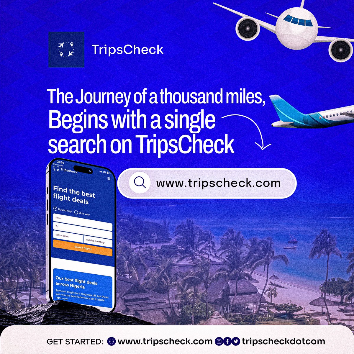 tripscheck's tweet photo. ✈️ Your next adventure is just one search away!
#TripsCheck #TravelSmart #FlightDeals #NigeriaToTheWorld #CheapFlights #BookNow #TravelNaija https://t.co/0BC1J4CThX
