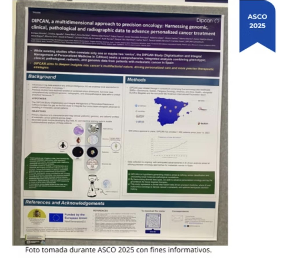 Oncobites.tv (@oncobitestv) on Twitter photo 🌐 #ASCO25 | Avanzando en medicina de precisión en España
El Dr. <a href="/drenriquegrande/">Enrique Grande</a> lidera el proyecto DIPCAN, que integra datos clínicos, genómicos y radiológicos para optimizar el manejo del cáncer metastásico.
🔍 Un paso clave hacia una oncología verdaderamente personalizada. 🌐 #ASCO25 | Avanzando en medicina de precisión en España
El Dr. <a href="/drenriquegrande/">Enrique Grande</a> lidera el proyecto DIPCAN, que integra datos clínicos, genómicos y radiológicos para optimizar el manejo del cáncer metastásico.
🔍 Un paso clave hacia una oncología verdaderamente personalizada.
