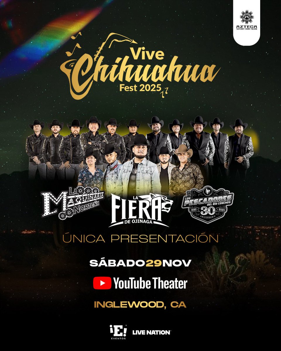 RECIÉN ANUNCIADO: Vive Chihuahua Fest llega a #YouTubeTheater el 29 de noviembre 🎶 No se lo pierdan 🔥 Boletos a la venta este viernes 6 de junio en Ticketmaster 🎟️ 

Inscríbete hoy aquí para obtener acceso a la preventa: youtubetheater.com/contact-us/sig…