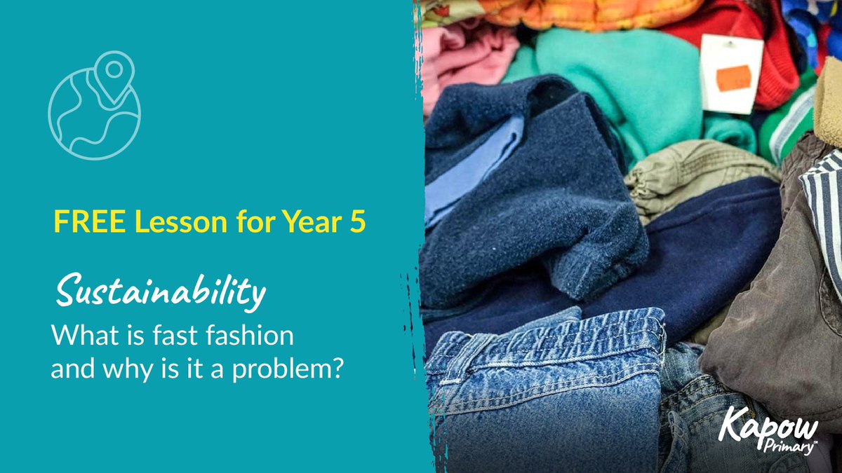 kapowprimary's tweet image. 🌍 This Thursday is #WorldEnvironmentDay!

Help your pupils explore the global impact of fast fashion.

In this free Year 5 Geography lesson, discover why it matters—and what we can do.
 📖 Download here: eu1.hubs.ly/H0kvy5H0 
 
#GeographyEd #SustainabilityEd