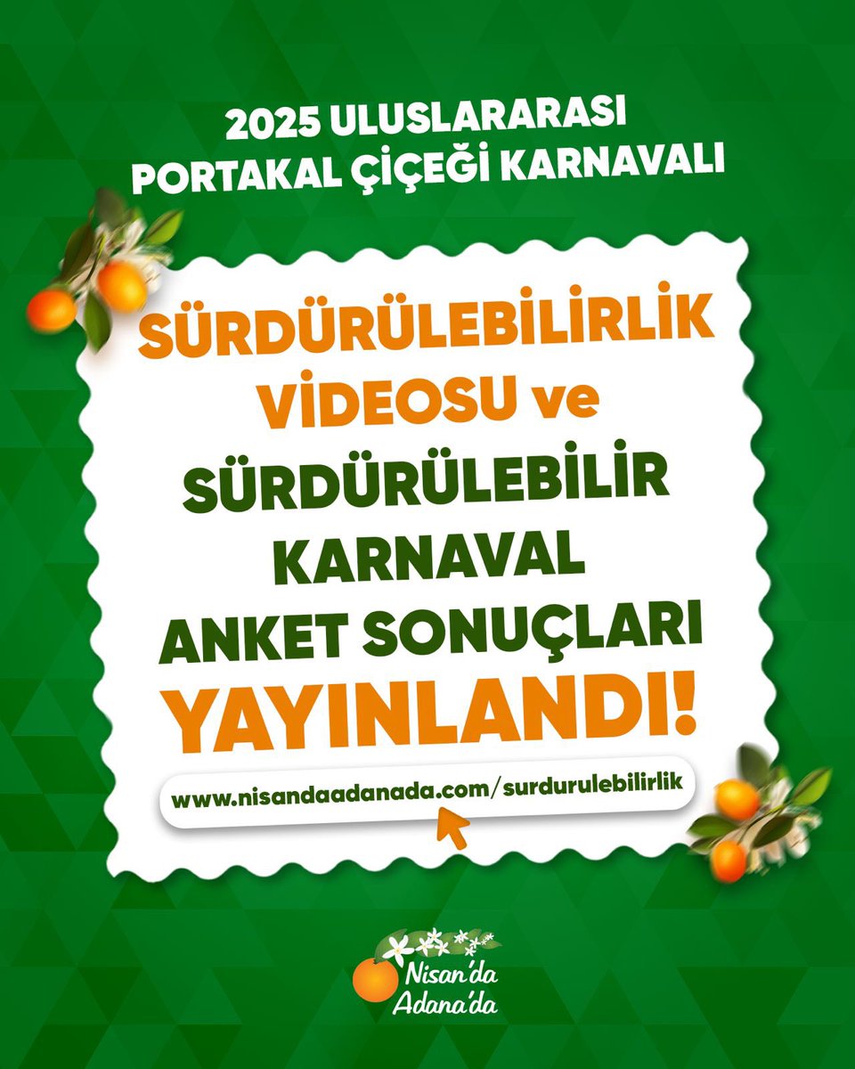 2025 Uluslararası Portakal Çiçeği Karnavalı'nın sürdürülebilirlik videosu ve anket sonuçları yayında! 🌱
👉 nisandaadanada.com/surdurulebilir…

#NisandaAdanada #SürdürülebilirKarnaval #PortakalÇiçeğiKarnavalı