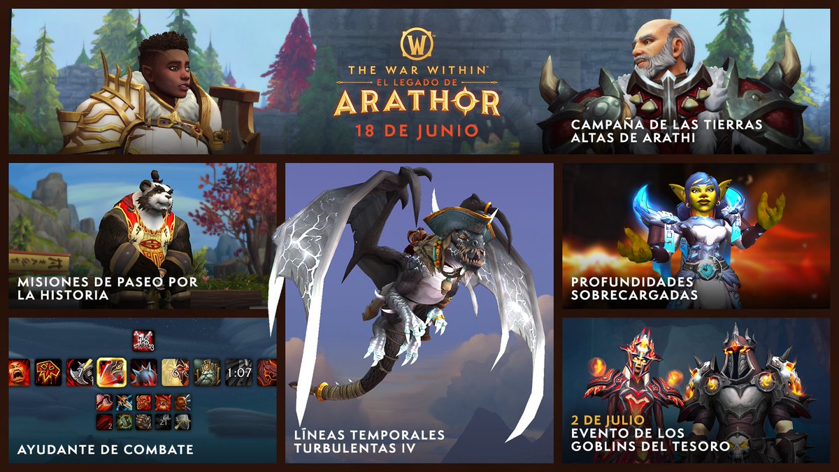 Warcraft_ES's tweet photo. ¡El Legado de Arathor llega el 18 de junio!

🏰 Campaña de las Tierras altas de Arathi
✨ Profundidades sobrecargadas
⚙️ Actualización del ayudante de combate
⏳ Líneas temporales turbulentas IV
🎉 ¡Y más! https://t.co/prGoEV9p7E
