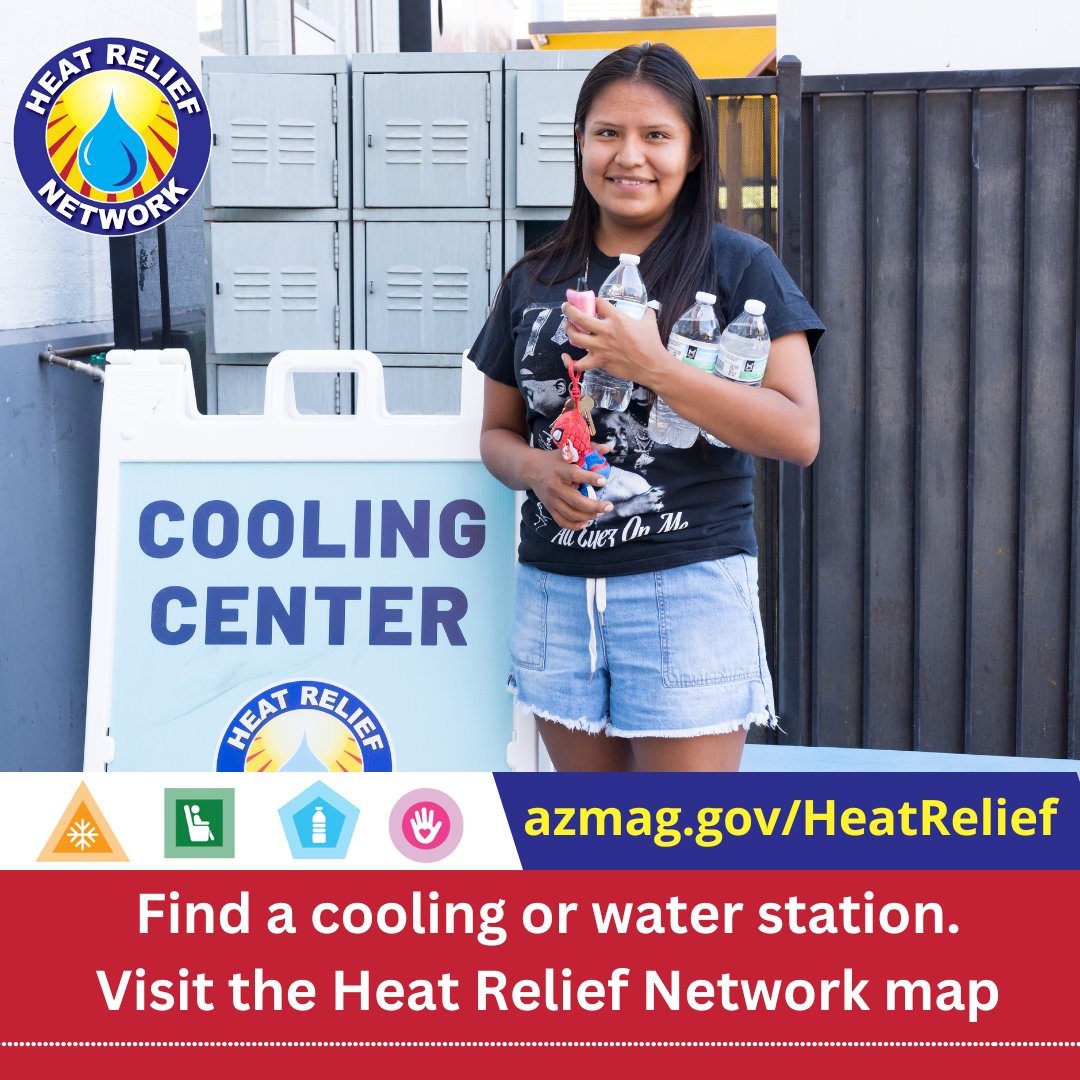 What to do to help during extreme heat days? ☀️🔥 Recognize the dangers of extreme heat &amp; call ☎️ 9-1-1 if you encounter an emergency. Donate bottled water. Help educate your family &amp; friends on the dangers of extreme heat. Check on your neighbors.
🔗 azmag.gov/HeatRelief