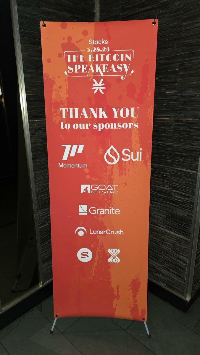 Momentum is proud to have sponsored The Bitcoin SpeakEasy event alongside <a href="/SuiFoundation/">Sui Foundation</a> 💧

It was an incredible event by <a href="/Stacks/">stacks.btc</a> that brought builders from both Sui &amp; Bitcoin together. 🥂 Recap coming soon.