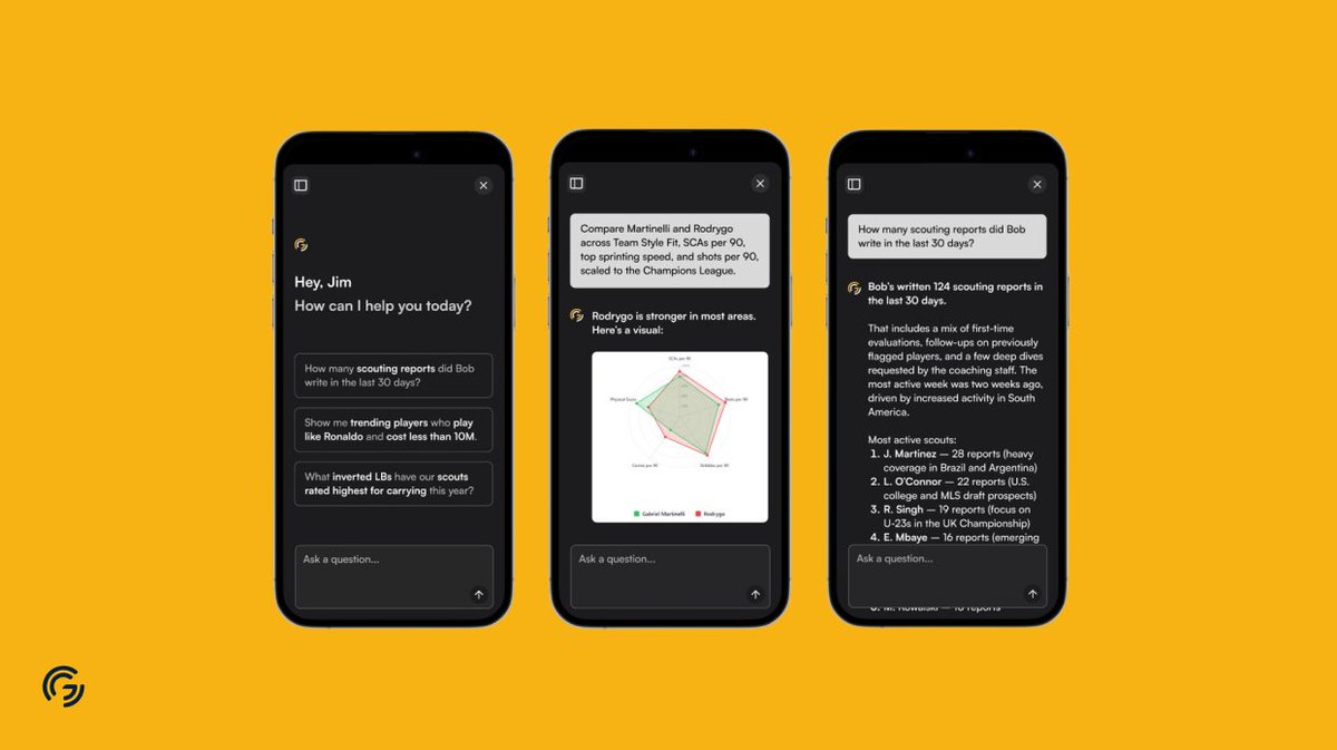 ⚽ The future of squad planning is here—and it's conversational.

At Gemini, we're constantly exploring new ways to help clubs more easily leverage their own intelligence. 🧠📊

Recent technological advances provide for Generative AI on top of well-curated databases via the