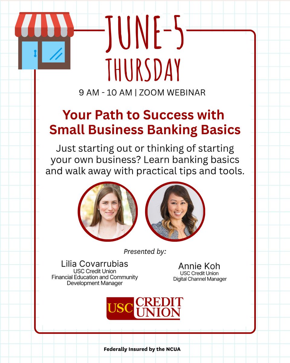 🚀 Ready to start or grow your business? Join USC Credit Union for a free webinar designed to help you build a strong financial foundation for your business.

📅 Don’t miss out - register today: hubs.li/Q03pSGh_0

#USCCreditUnion #SmallBusiness #BusinessBanking