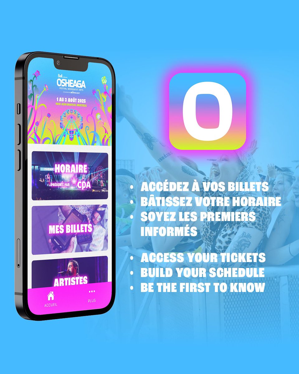 osheaga's tweet image. L’app OSHEAGA 2025 est là ! 🩵
📲 Téléchargez-la pour un accès exclusif aux horaires présentés par CPA (😉) et commencez à organiser votre festival !
⭐️ qrco.de/bd7f7L
The 2025 OSHEAGA app is here! 🩷
📲 Make sure to download it today for an exclusive look at the set…