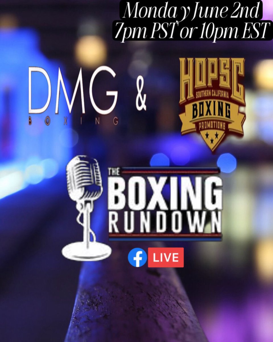 BoxingROKus's tweet image. Tonight on another Episode of #TheBoxingRundownShow we have a promoter representative and a sanctioning body. Tune in at 7pm PST / 10pm EST on #TheBoxingRundown Facebook page.
@JohnnyWild50354 @Xaviorozco74 @laizar27 @SulemUrbina