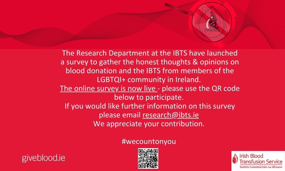 .<a href="/Giveblood_ie/">Giveblood</a> have recently launched a survey to gather the honest opinions of blood donation and of the IBTS held by the LGBTQ+ community. Please take your chance to have your say by using the link, QR code, or email below. Take the survey 👉 r1.dotdigital-pages.com/p/7LBG-5OU/lgb…