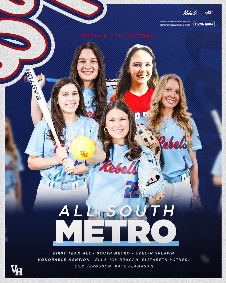 VHHS Softball (@1rebelsoftball) on Twitter photo Congratulations to all of our players. Congrats to Evelyn Splawn on being selected First Team All Metro South and to <a href="/Eliz_Yother/">Elizabeth Yother</a> <a href="/ejbragan25/">Ella Joy Bragan</a> <a href="/KFla2030/">Kate Flanagan</a> and Lily Ferguson for being named Honorable Mention. Congratulations to all of our players. Congrats to Evelyn Splawn on being selected First Team All Metro South and to <a href="/Eliz_Yother/">Elizabeth Yother</a> <a href="/ejbragan25/">Ella Joy Bragan</a> <a href="/KFla2030/">Kate Flanagan</a> and Lily Ferguson for being named Honorable Mention.