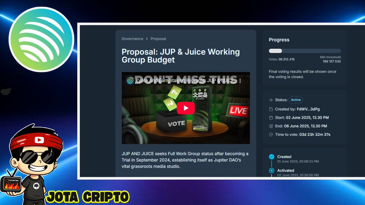 Jota Cripto (@jotacriptobr) on Twitter photo VOTAÇÃO NA JÚPITER ABERTA
✔️Se você tem $JUP em staking, recomendo participar da votação e receber o próximo ASR. <a href="/JupiterExchange/">Jupiter (🐱, 🐐)</a> <a href="/jup_dao/">JupiterDAO</a>
🔗vote.jup.ag
🔸Site para ver sua possível alocação:
🔗catalytics.pro VOTAÇÃO NA JÚPITER ABERTA
✔️Se você tem $JUP em staking, recomendo participar da votação e receber o próximo ASR. <a href="/JupiterExchange/">Jupiter (🐱, 🐐)</a> <a href="/jup_dao/">JupiterDAO</a>
🔗vote.jup.ag
🔸Site para ver sua possível alocação:
🔗catalytics.pro