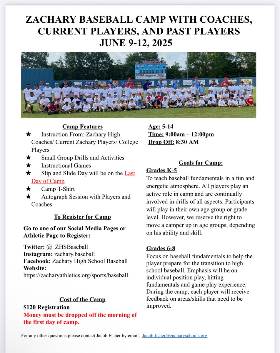 Zachary Baseball (@_zhsbaseball) on Twitter photo Get ready, because baseball camp is just one week away! Don't miss this amazing opportunity for your child—click the link below to register today and secure their spot for an action-packed week of fun and baseball excitement!
forms.gle/GPwqUoNaFwD1HH… Get ready, because baseball camp is just one week away! Don't miss this amazing opportunity for your child—click the link below to register today and secure their spot for an action-packed week of fun and baseball excitement!
forms.gle/GPwqUoNaFwD1HH…