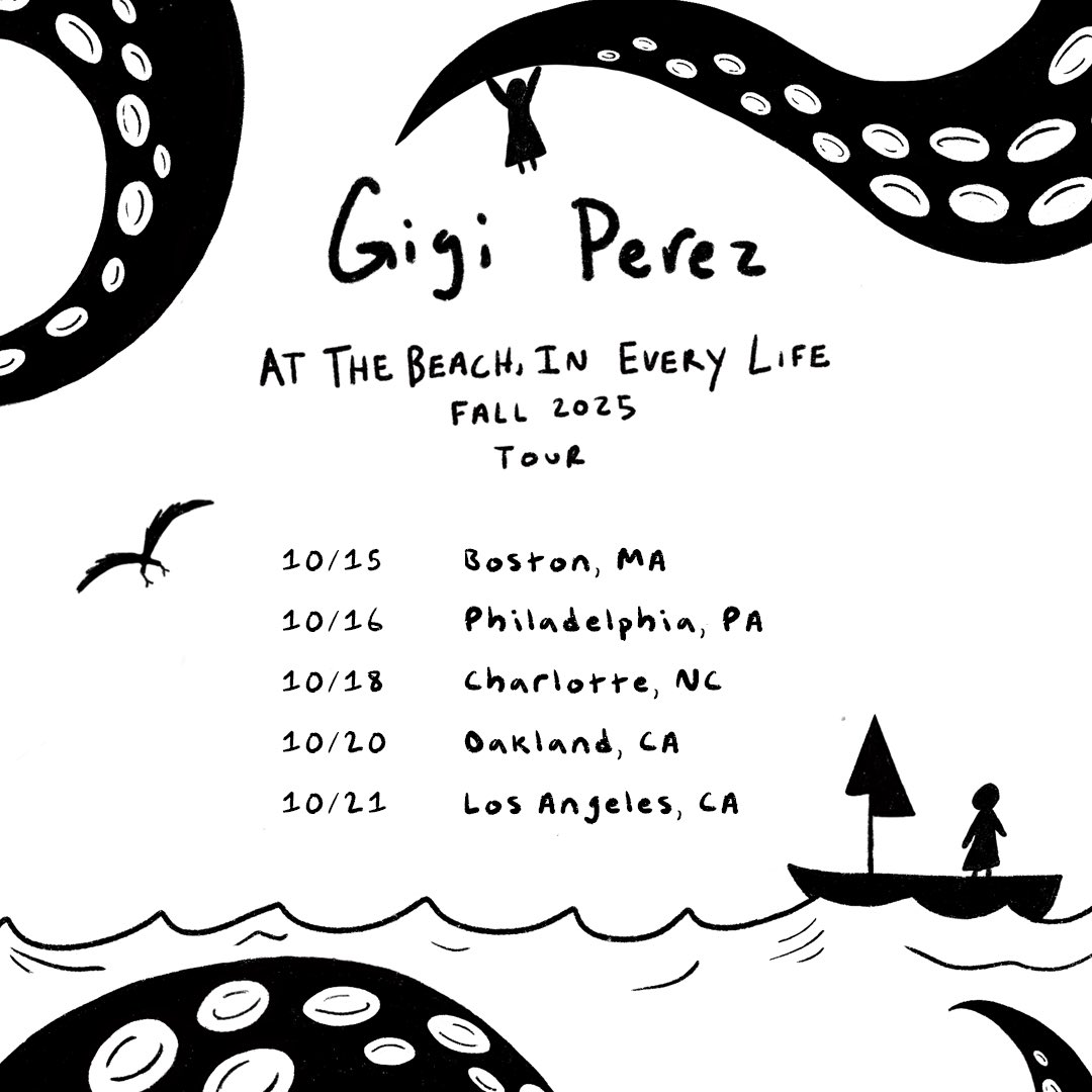 Been having the time of my life on the road so i had to add a fall tour
 "At The Beach, In Every Life Tour" sailing to a city near uuuu - Come hang! 🧜🏻‍♀️ Presale begins Wednesday, sign up for early access shop.gigiperezmusic.com/pages/tour