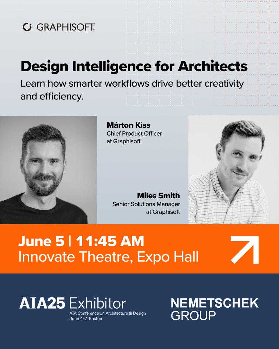 GraphisoftUK's tweet image. Discover how to design smarter!

Join us for “Design Intelligence for Architects” at #AIA25.
📅 June 5, 11:45 AM | 📍 Innovate Theatre

🔗 Register today: conferenceonarchitecture.com

#Graphisoft #DesignIntelligence