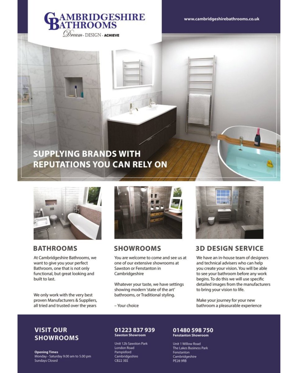 ⭐️ Recommended Supplier: Cambridgeshire Bathrooms ⭐️

Cambridgeshire Bathrooms is your local expert in premium bathroom design and supply.

Their in-house design team provides a full 3D design service, helping you visualise your new bathroom before work begins.