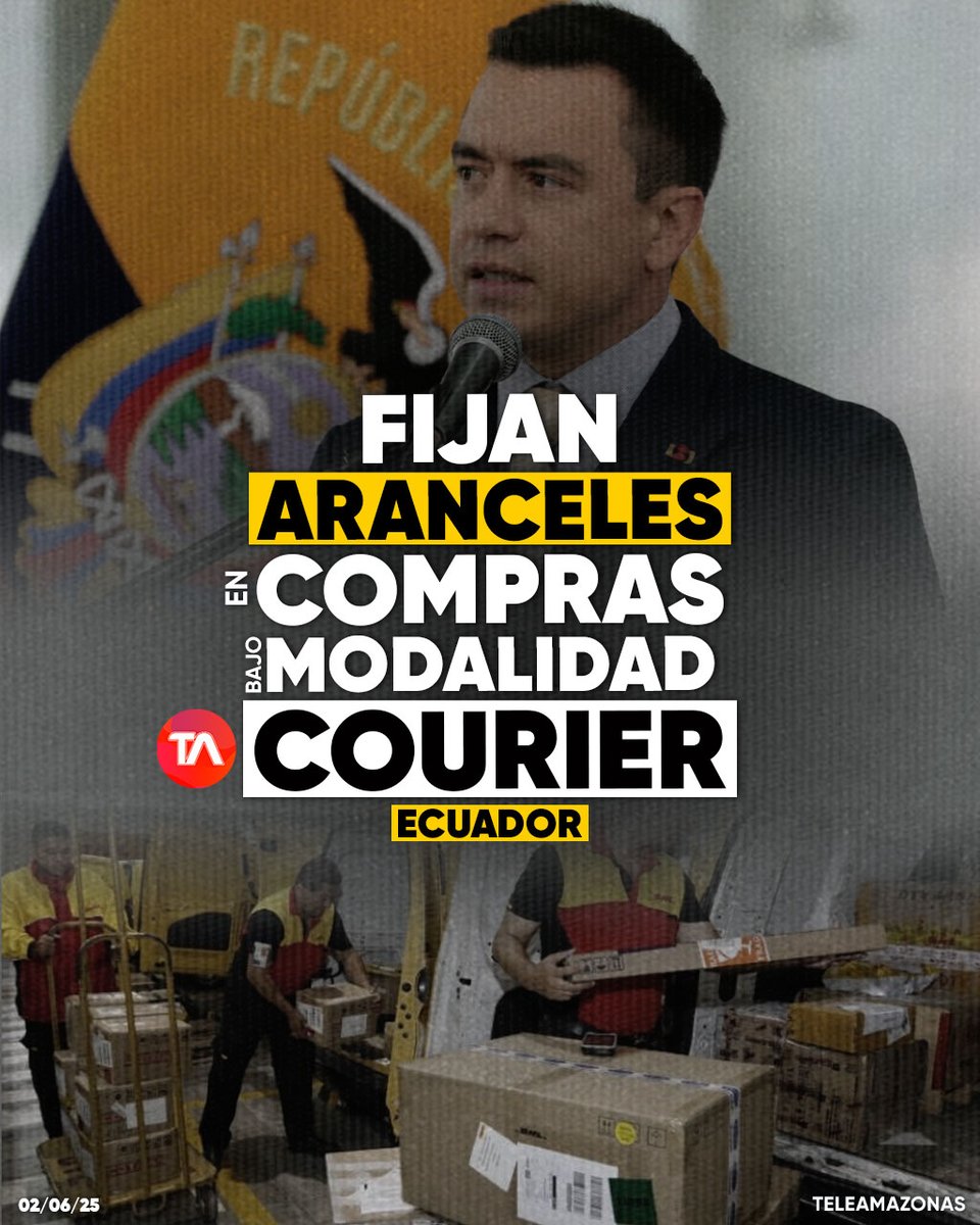 #COURIER4X4 | 🇪🇨 📦 Nuevo arancel al régimen 4x4 courier, desde el 16 de junio de 2025. ¿Cuánto se pagará por paquete? ow.ly/z6S550W2NCF