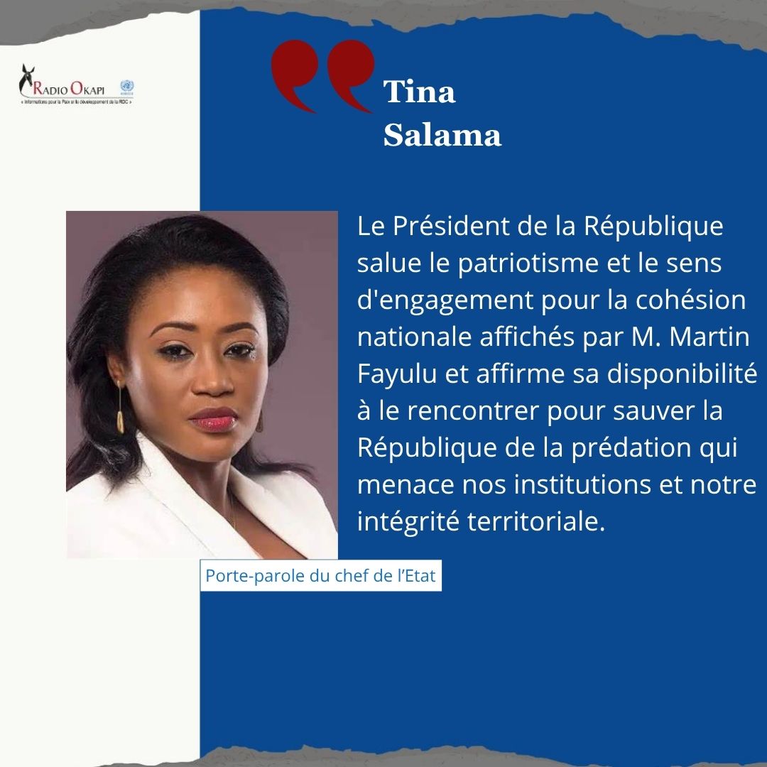 🛑Félix Tshisekedi n’a pas tardé à réagir à la demande de Martin Fayulu, qui appelait à un dialogue national face au « risque de balkanisation » de la RDC. Sur son compte X, Tina Salama, porte-parole du chef de l’État, a annoncé qu'il se montre favorable à cette requête.