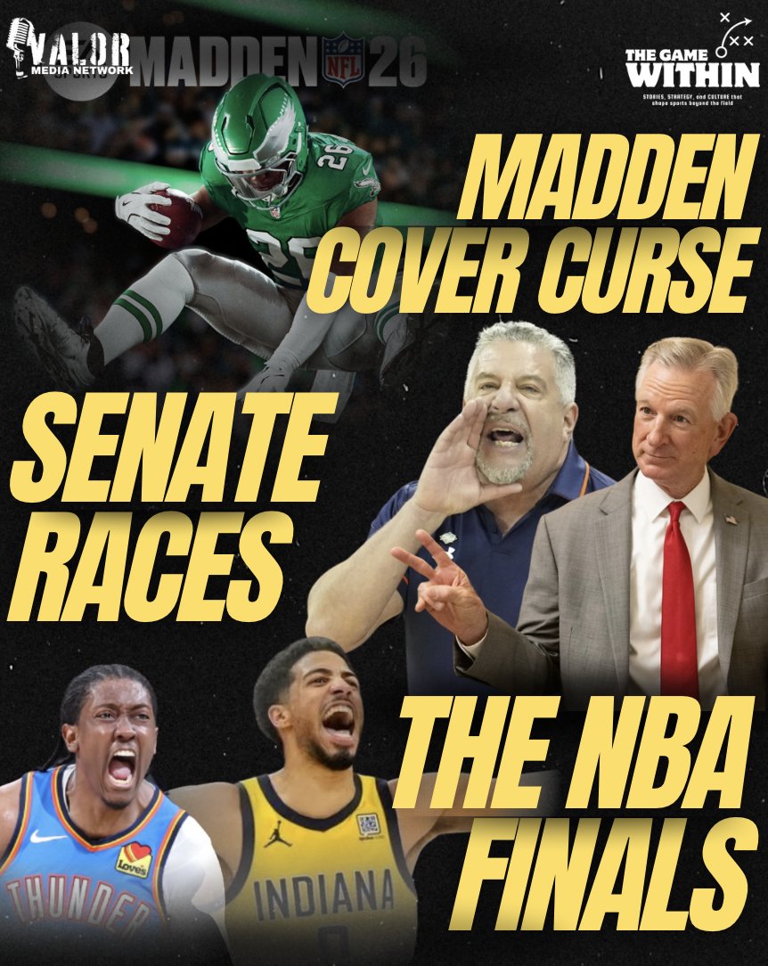 The Game Within (@_thegamewithin) on Twitter photo Can Saquon and the <a href="/Eagles/">Philadelphia Eagles</a> dodge the Madden Cover Curse? Will Alabama send another Auburn coach to the Senate as Tuberville runs for Governor? And will you tune in for the Pacers–Thunder Finals?
Join <a href="/JasonKander/">Jason Kander</a>, <a href="/RaviMGupta/">Ravi Gupta</a> and <a href="/ASDem/">Addisu Demissie</a> at 3:30 ET to break it down. Can Saquon and the <a href="/Eagles/">Philadelphia Eagles</a> dodge the Madden Cover Curse? Will Alabama send another Auburn coach to the Senate as Tuberville runs for Governor? And will you tune in for the Pacers–Thunder Finals?
Join <a href="/JasonKander/">Jason Kander</a>, <a href="/RaviMGupta/">Ravi Gupta</a> and <a href="/ASDem/">Addisu Demissie</a> at 3:30 ET to break it down.