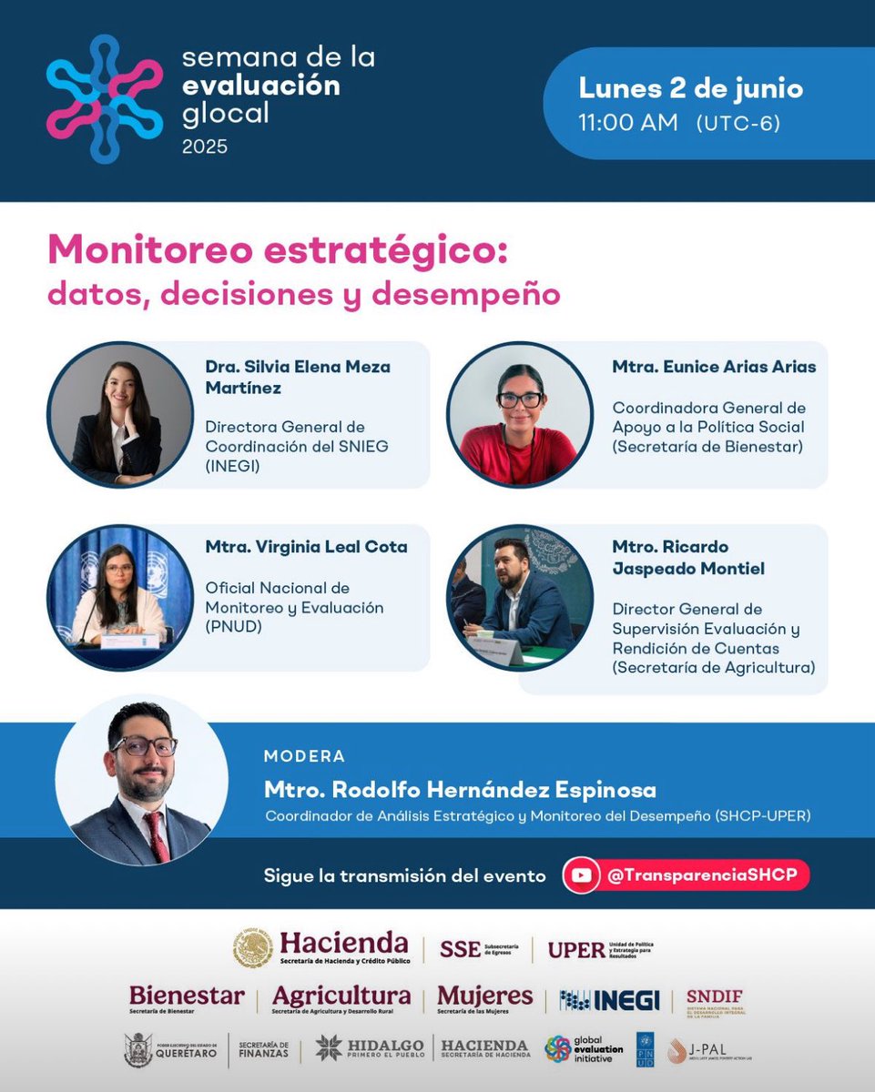 Ximena Gutiérrez (@xim100) on Twitter photo Sigue la transmisión de este evento que organizamos desde la <a href="/Hacienda_Mexico/">Hacienda</a> en el marco de la #SemanaDeLaEvaluación.
Nos acompañan <a href="/EuniceArias/">Eunice Arias Arias</a> <a href="/ricardojaspeado/">Ricardo Jaspeado</a> <a href="/VirginiaLealC/">Virginia Leal</a> y Silvia Meza.
👉🏻youtube.com/@transparencia…
#glocal2025 #MyE #Hacienda Sigue la transmisión de este evento que organizamos desde la <a href="/Hacienda_Mexico/">Hacienda</a> en el marco de la #SemanaDeLaEvaluación.
Nos acompañan <a href="/EuniceArias/">Eunice Arias Arias</a> <a href="/ricardojaspeado/">Ricardo Jaspeado</a> <a href="/VirginiaLealC/">Virginia Leal</a> y Silvia Meza.
👉🏻youtube.com/@transparencia…
#glocal2025 #MyE #Hacienda