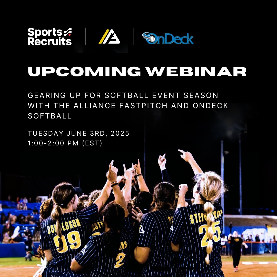 SportsRecruits (@sports_recruits) on Twitter photo As we kick off <a href="/thealliancefp/">The Alliance Fastpitch</a> Recruit Week, make sure to tune in to our webinar breaking down softball events alongside <a href="/ondecksoftball/">OnDeck Softball 🥎</a> tomorrow at 1 pm. 🥎
👉 Click here to learn more and register- bit.ly/3HkqaMc As we kick off <a href="/thealliancefp/">The Alliance Fastpitch</a> Recruit Week, make sure to tune in to our webinar breaking down softball events alongside <a href="/ondecksoftball/">OnDeck Softball 🥎</a> tomorrow at 1 pm. 🥎
👉 Click here to learn more and register- bit.ly/3HkqaMc