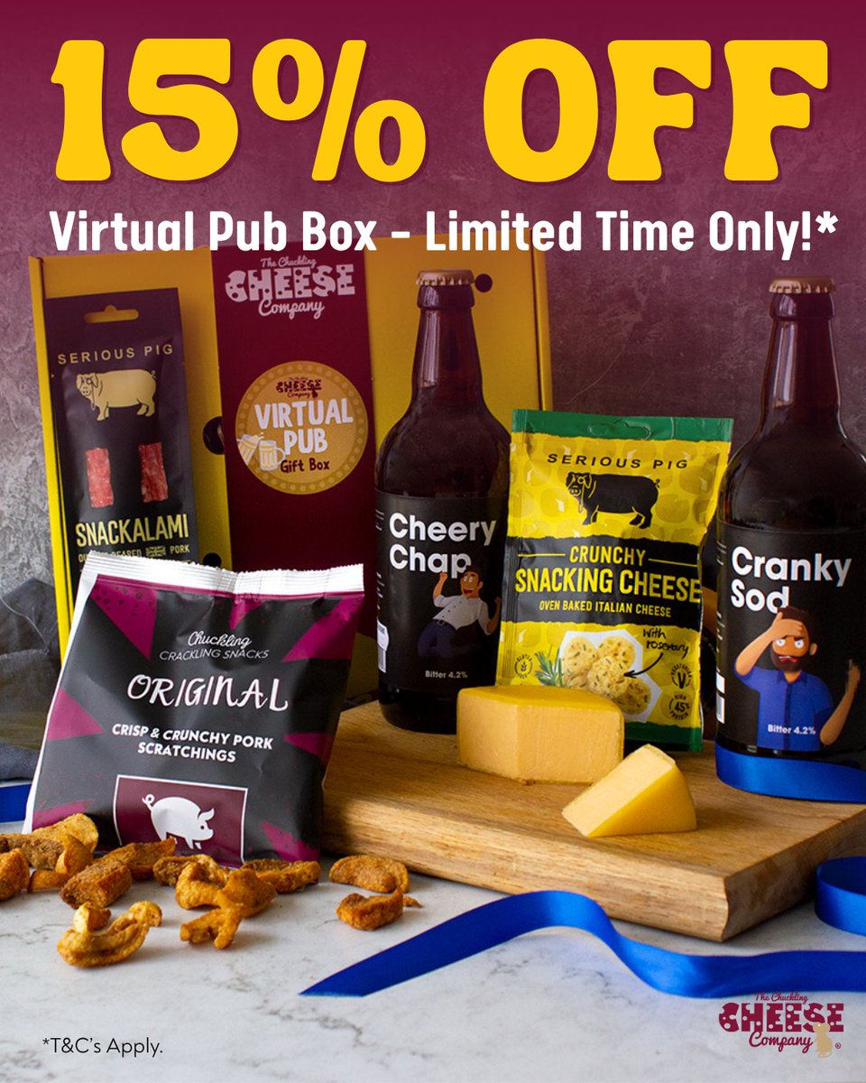 Get 15% OFF our best-selling Virtual Pub Box – the ultimate treat for pub loving Dads!* 🎉

Shop now: zurl.co/rJsuu   

Hurry, this offer's only valid until Friday! 🔥Everything he needs for the perfect night in. 🍺🧀 

#chucklingcheese #notjustcheese *T&amp;C's apply.