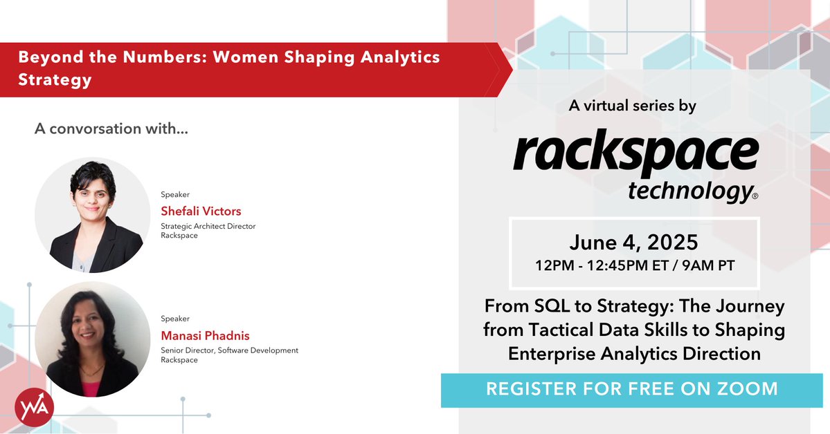 DataConnect Conference (@dataconnectconf) on Twitter photo Join us this Wednesday and go beyond the numbers <a href="/Rackspace/">Rackspace Technology</a> Technology
Shefali V. and Manasi Phadnis share their journeys from technical roles to strategic leadership. Gain insights on navigating career transitions and leading with impact — this is a conversation you won’t want Join us this Wednesday and go beyond the numbers <a href="/Rackspace/">Rackspace Technology</a> Technology
Shefali V. and Manasi Phadnis share their journeys from technical roles to strategic leadership. Gain insights on navigating career transitions and leading with impact — this is a conversation you won’t want