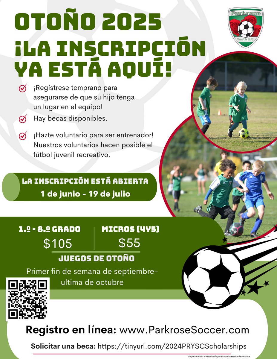 Parkrose Fall Soccer Registration Open Now!  For Ages 4 to 13: parkrosesoccer.com