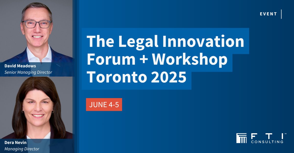 Please join FTI Technology experts David Meadows and Dera Nevin at the Canadian Legal Innovation Forum, where legal, business and technology leaders come together to explore the future of the industry. Register now: bit.ly/4jz2yB9

#LegalInnovation #DigitalRisk