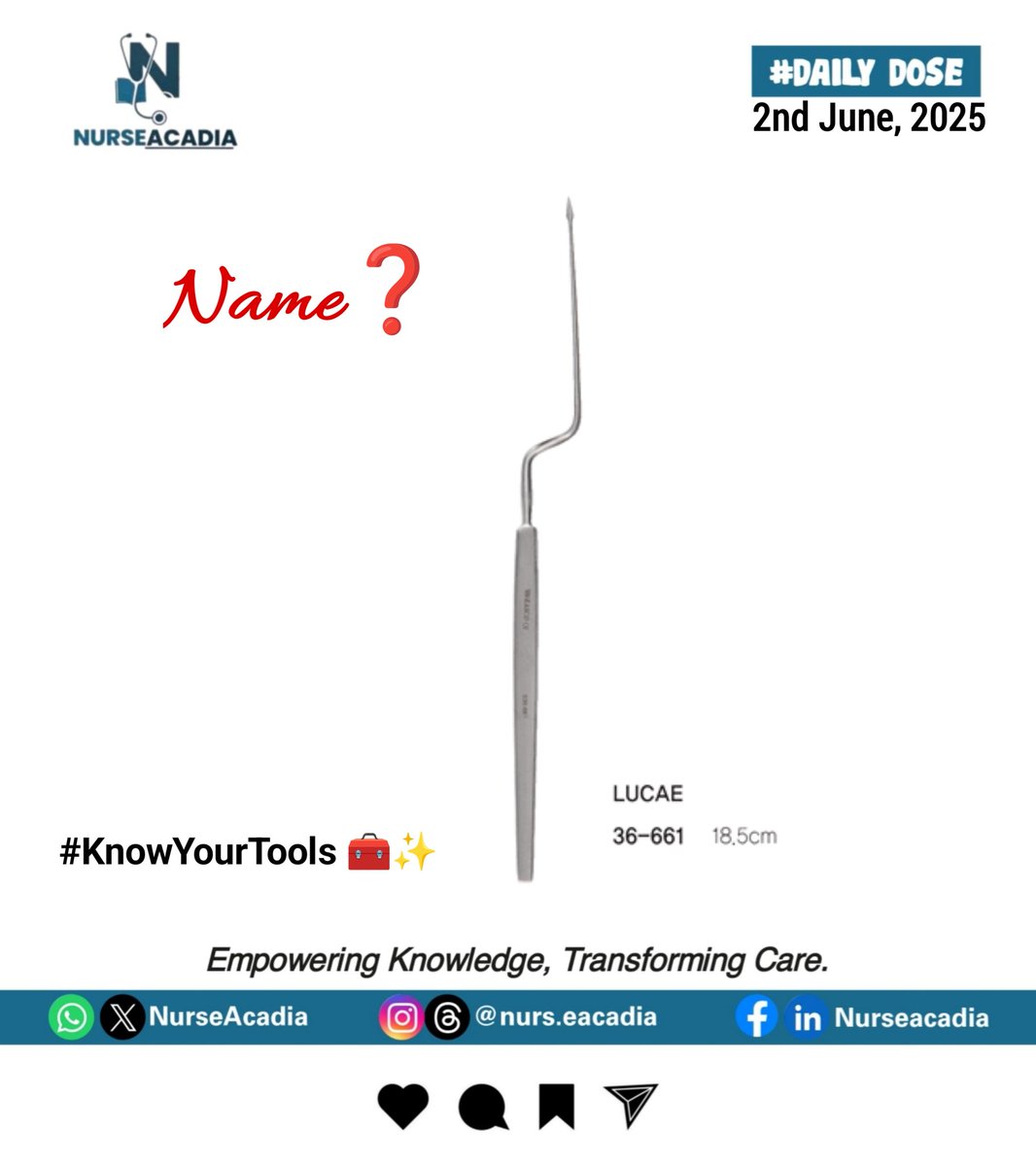 nurse_acadia's tweet image. 👀🔧 Can you name this tool? 🩺👇
Tell us what it’s used for in healthcare! 💬🧠
Let’s see who’s got sharp eyes! 😎💉 #NurseAcadia #KnowYourTools 🧰✨