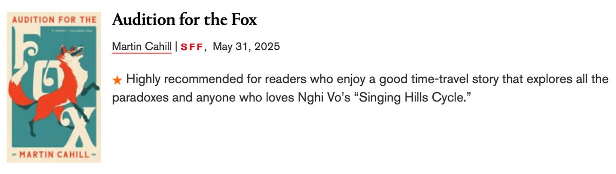 Marty Cahill (@mcflycahill90) on Twitter photo Had an excellent b-day weekend & woke to this gift from <a href="/LibraryJournal/">Library Journal</a>, my 1st trade review for Audition For The Fox & it's a STAR, baby! AND comped to one of my favorite authors?!
I feel SO, so grateful to LJ for their kindness & generosity ⭐🦊
libraryjournal.com/review/auditio… Had an excellent b-day weekend & woke to this gift from <a href="/LibraryJournal/">Library Journal</a>, my 1st trade review for Audition For The Fox & it's a STAR, baby! AND comped to one of my favorite authors?!
I feel SO, so grateful to LJ for their kindness & generosity ⭐🦊
libraryjournal.com/review/auditio…