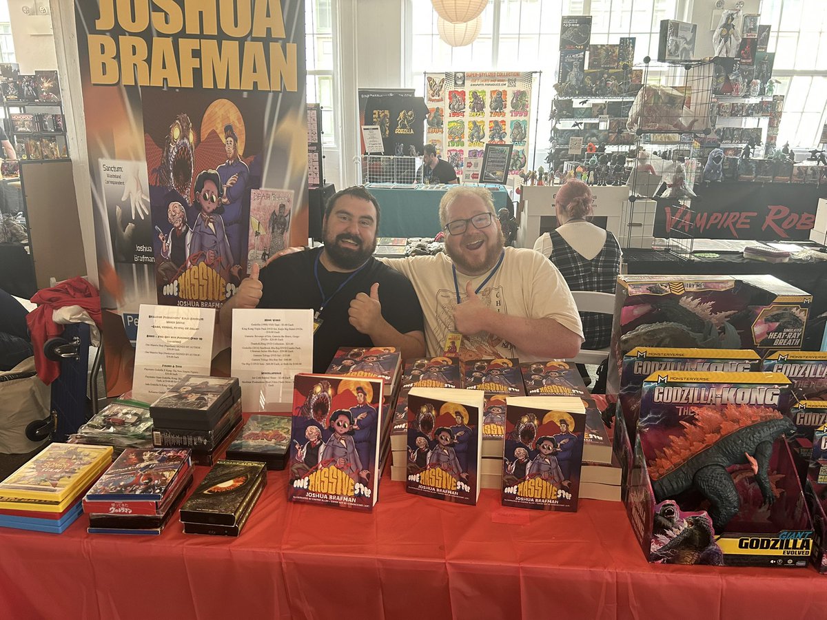 thelocalbrafman's tweet photo. @KaijuBK is over! What a ride! Thank you to everyone who stopped by my booth and picked up #OneMassiveStep! It was a joy to connect with fellow #kaiju fans! Thank you to @Rgn99Mag for sponsoring my booth! Still want a signed copy of OMS? DM me or come down to Dover Con on 6/15! https://t.co/947IQOudfB