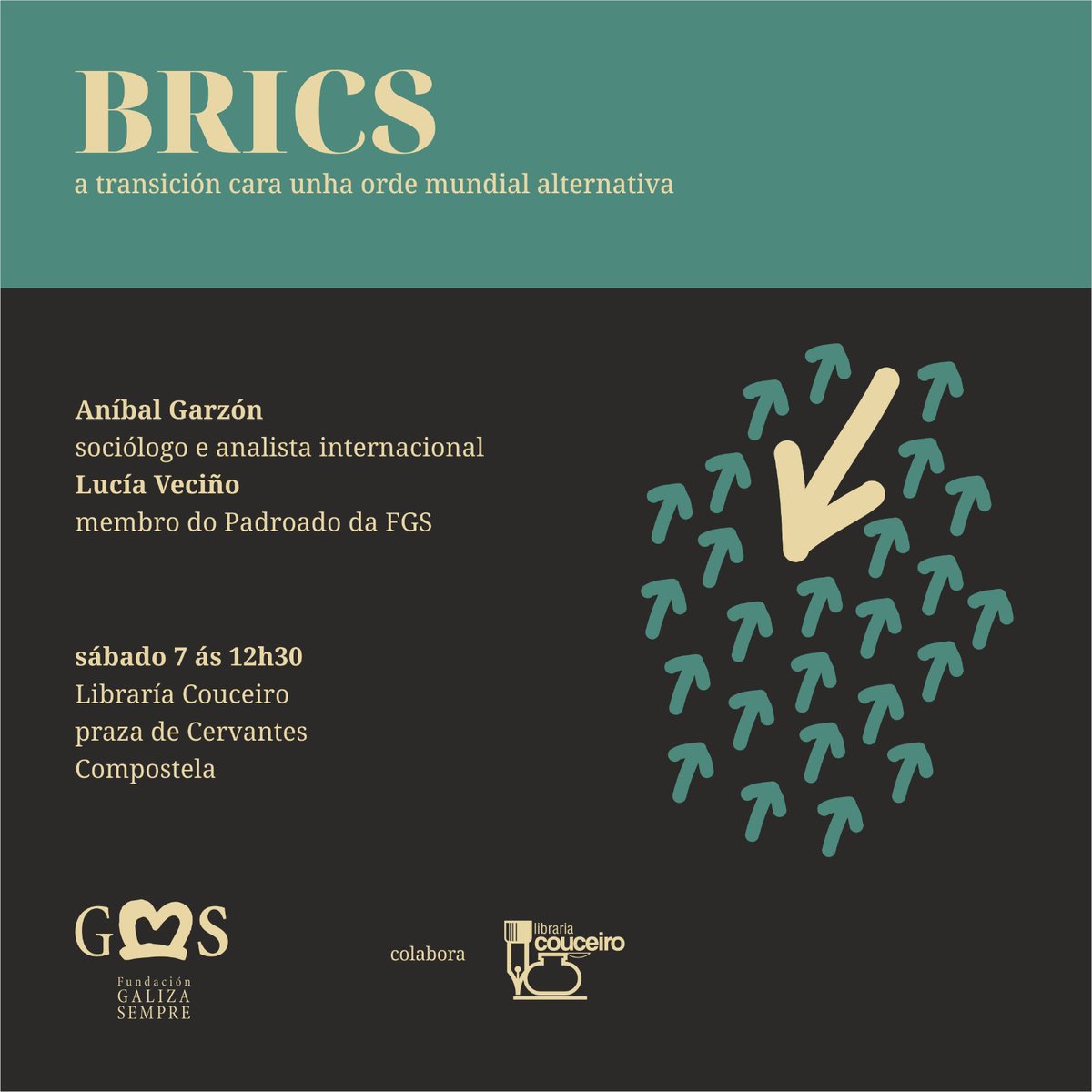 Galiza Sempre (@galizasempre) on Twitter photo 📣 Anunciamos nova data para a palestra ⬇️
𝘉𝘳𝘪𝘤𝘴. 𝘈 𝘵𝘳𝘢𝘯𝘴𝘪𝘤𝘪ó𝘯 𝘤𝘢𝘳𝘢 𝘶𝘯𝘩𝘢 𝘰𝘳𝘥𝘦 𝘮𝘶𝘯𝘥𝘪𝘢𝘭 𝘢𝘭𝘵𝘦𝘳𝘯𝘢𝘵𝘪𝘷𝘢🌍con <a href="/AnibalGarzon/">Aníbal Garzón 🌎</a>
📆Será este sábado 7 📌na Libraría Couceiro (@librariacouceiro) #Compostela⏰ás 12:30 📣 Anunciamos nova data para a palestra ⬇️
𝘉𝘳𝘪𝘤𝘴. 𝘈 𝘵𝘳𝘢𝘯𝘴𝘪𝘤𝘪ó𝘯 𝘤𝘢𝘳𝘢 𝘶𝘯𝘩𝘢 𝘰𝘳𝘥𝘦 𝘮𝘶𝘯𝘥𝘪𝘢𝘭 𝘢𝘭𝘵𝘦𝘳𝘯𝘢𝘵𝘪𝘷𝘢🌍con <a href="/AnibalGarzon/">Aníbal Garzón 🌎</a>
📆Será este sábado 7 📌na Libraría Couceiro (@librariacouceiro) #Compostela⏰ás 12:30