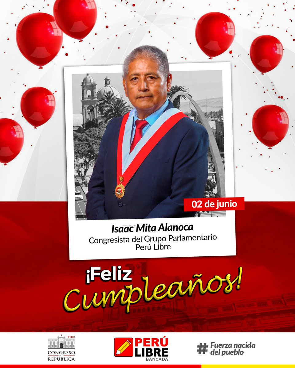 ¡FELIZ CUMPLEAÑOS! 🥳
Saludamos al congresista <a href="/AlanocaIsaac/">Isaac Mita Alanoca</a>, representante de la región de #Tacna, con motivo de celebrarse su onomástico; haciendo propicia la oportunidad para reconocer la ardua labor que viene realizando en beneficio de su región y el país. ✏