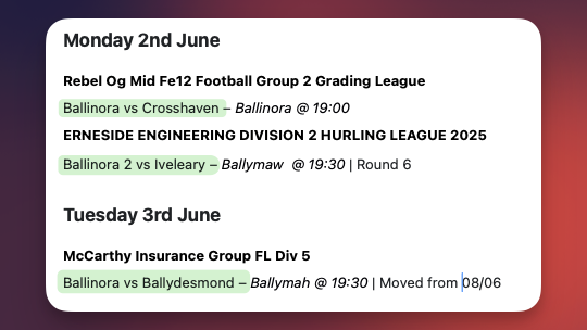 Upcoming fixtures, best of luck to all involved 🔴🟢🍀💪