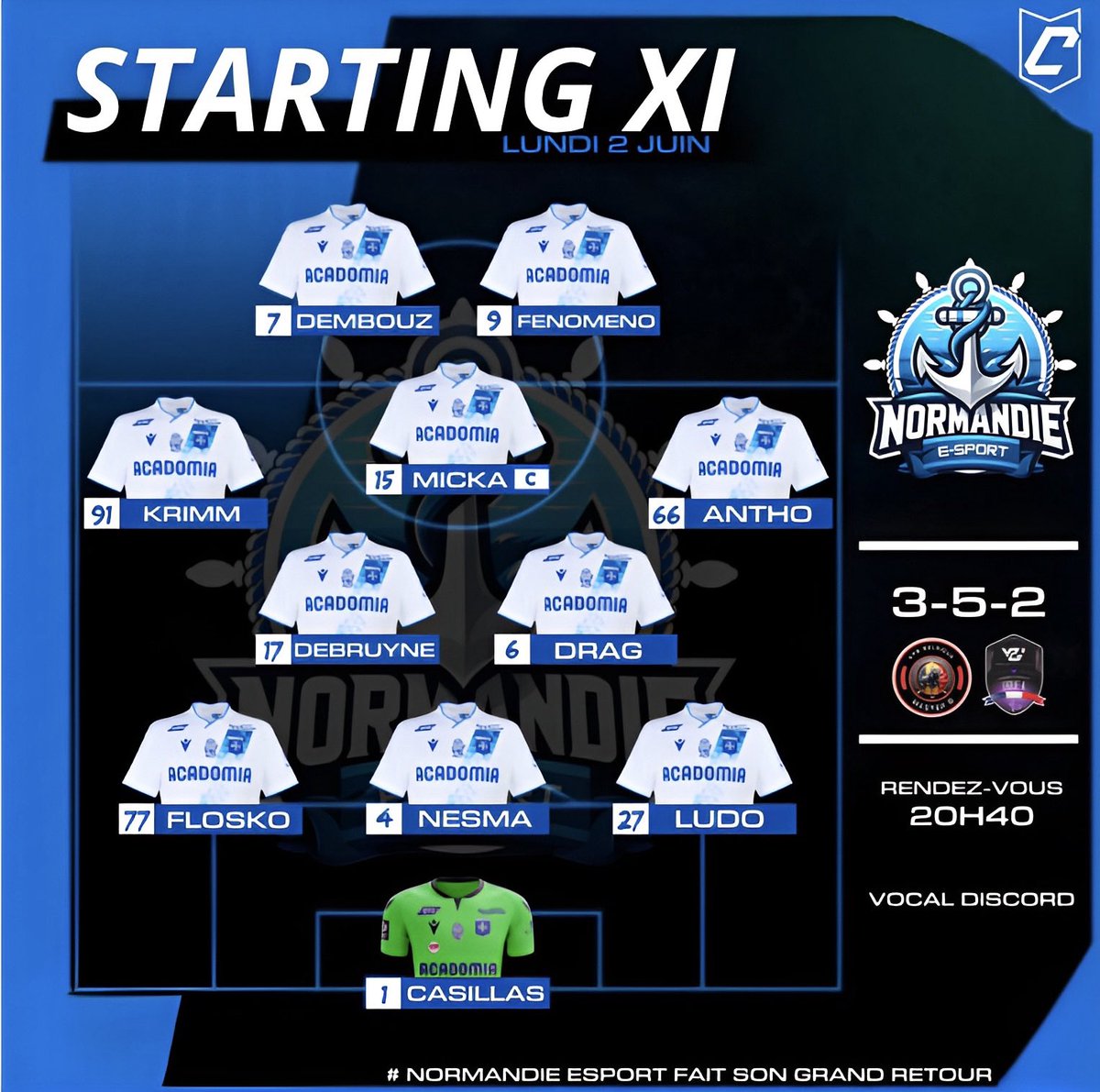 Soirée championnat pour nos normands avec de gros matchs🔥💪🏼
<a href="/belgique_vpg/">VPG BELGIQUE 🇧🇪</a> <a href="/VPGFrance_/">VPG France</a> 

🗓️ | LUNDI 02 JUIN 

🕦 | 21H00 🆚   - AMICAL
🕦 | 21H20 🆚 BLK II TEAM - VPG 🇫🇷
🕦 | 21H40 🆚 FCP ESPORT - VPG 🇧🇪
🕦 | 22H00 🆚 UNITED PROJECT - VPG 🇧🇪
🕦 | 22H20 🆚 SANTOS ESPORT  - VPG 🇧🇪