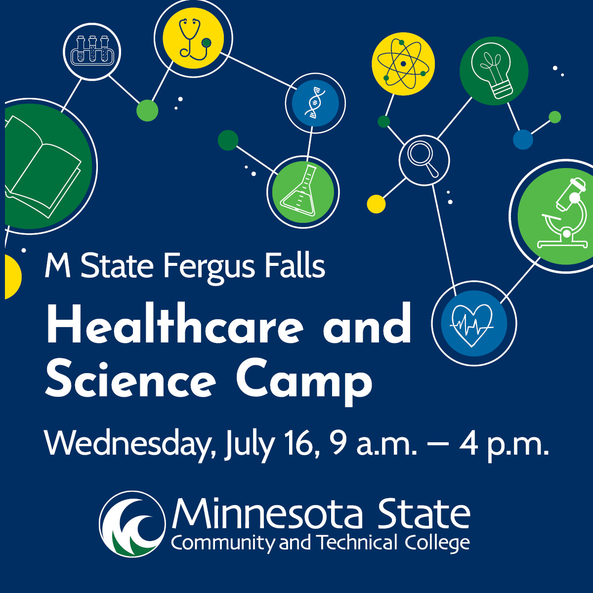 Students entering 10-12th grade, you're invited to M State Fergus Falls for an interactive camp to explore healthcare and science! Explore nursing, medical lab tech, phlebotomy, surgical tech, sonography and echocardiography, dental, biology and rad tech!

bit.ly/4lXFiip