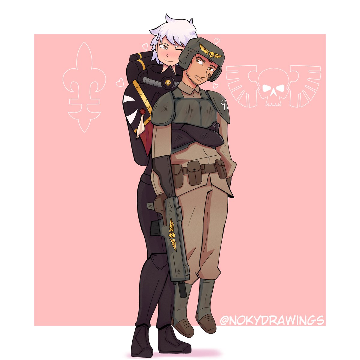 Bibiana and Dave ♡ ♡ ♡ :3
#fanart #warhammer40000 
<a href="/jackpesaurus/">Jacky (Comms Closed)</a>