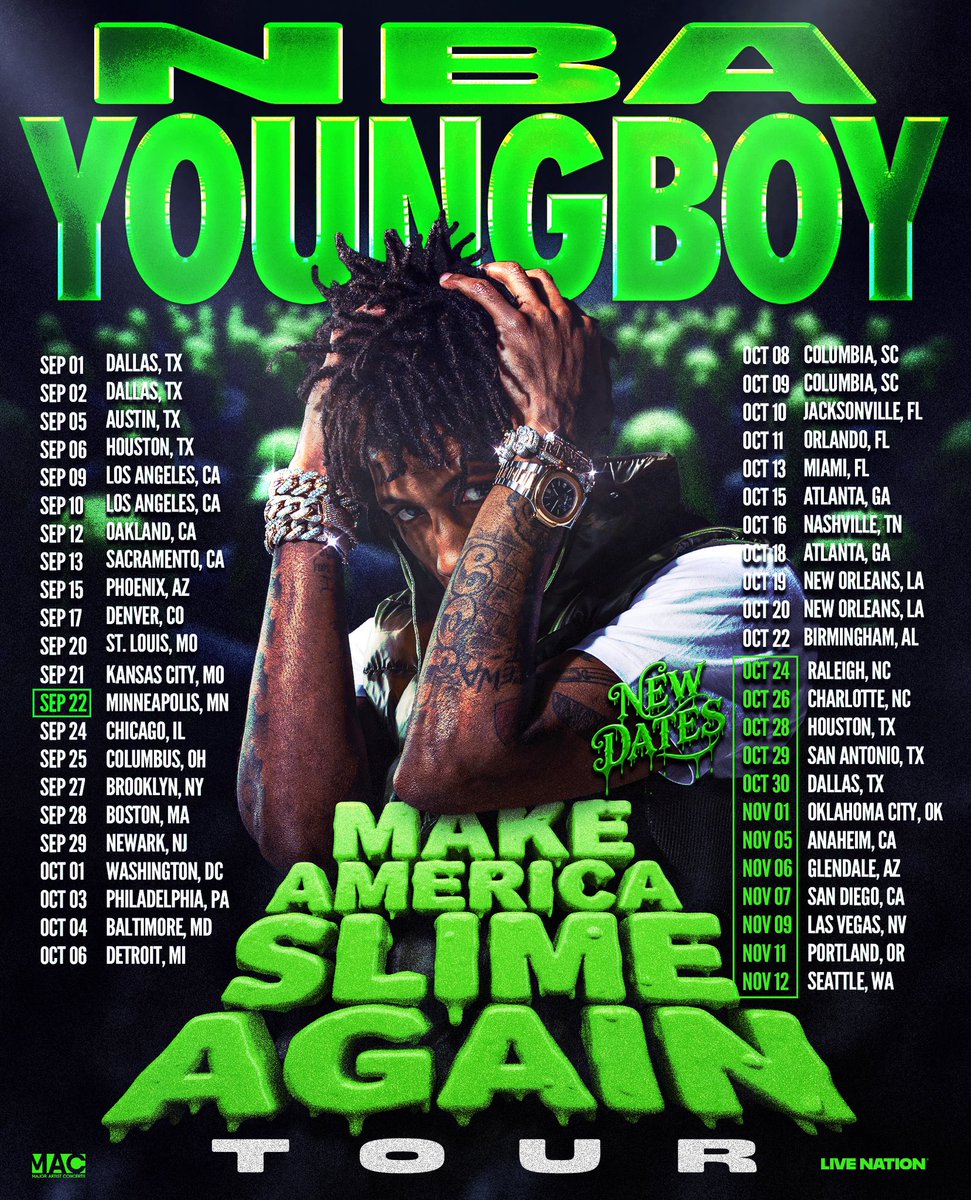 New DATES for NBA YoungBoy MASA (Make America Slime Again) Tour 💚