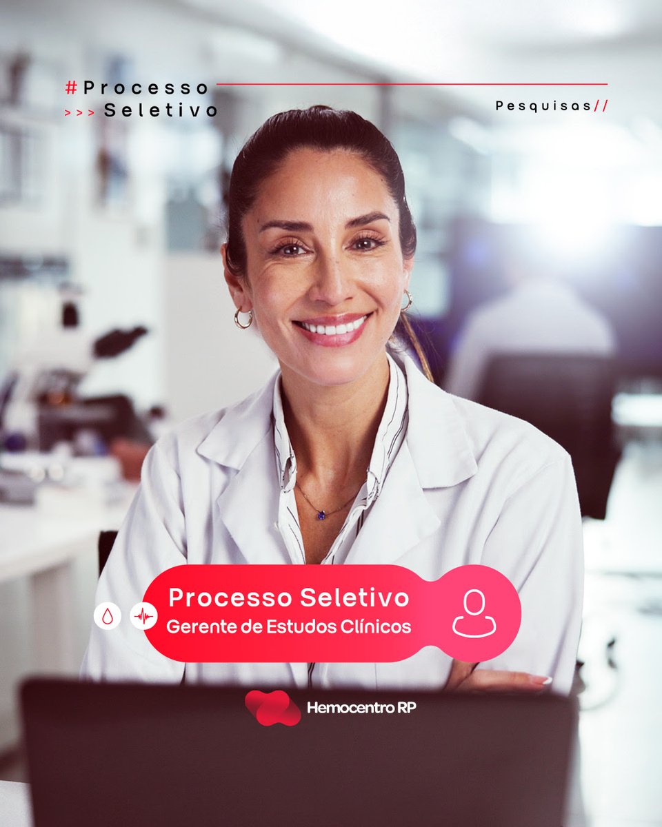 CTC USP (@ctc_usp) on Twitter photo A Fundação <a href="/hemocentrorp/">Hemocentro RP</a> está com 1 vaga aberta para Gerente de Estudos Clínicos com atuação em projetos de Terapia Celular.
📩 Inscreva-se até 13/06/2025!
📄 Regime CLT | 40h semanais
💼 Salário compatível + VA+ Plano de Saúde + Seguro de Vida
👉 ctcusp.org/oportunidades/ A Fundação <a href="/hemocentrorp/">Hemocentro RP</a> está com 1 vaga aberta para Gerente de Estudos Clínicos com atuação em projetos de Terapia Celular.
📩 Inscreva-se até 13/06/2025!
📄 Regime CLT | 40h semanais
💼 Salário compatível + VA+ Plano de Saúde + Seguro de Vida
👉 ctcusp.org/oportunidades/