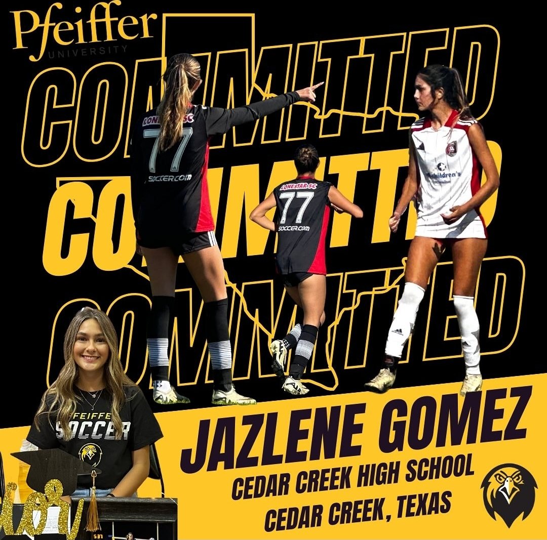 Pfeiffer women's soccer would like to introduce Mrs Jazlene Gomez from the state of Texas. We're looking forward to seeing you wearing the yellow and black in 2025!