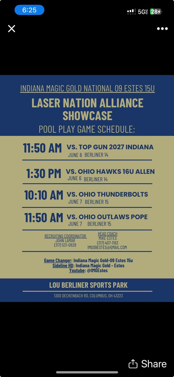 Super excited to get back on the field with my <a href="/IMG09Estes/">Indiana Magic Gold 09-Estes</a> family and compete this summer! <a href="/magicgoldlamar/">Indiana Magic Gold LaMar</a> <a href="/ExtraInningSB/">EXTRA INNING SOFTBALL</a> <a href="/CoastRecruits/">Coast 2 Coast Recruits</a>