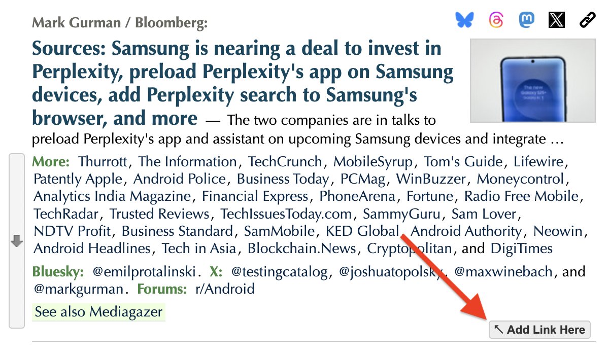 Here's something for the poasters: hover over any Techmeme headline on our desktop page. Then click