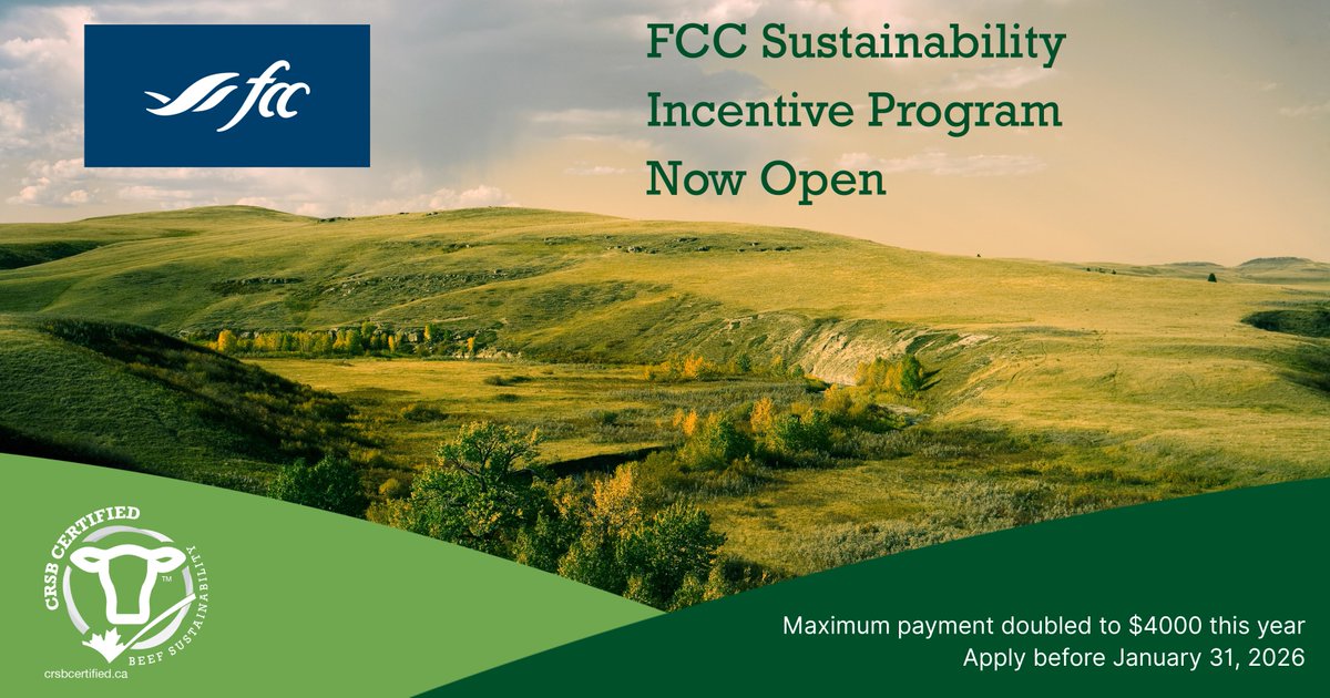 Canadian Roundtable for Sustainable Beef (CRSB) (@crsb_beef) on Twitter photo CRSB Certified & have lending with <a href="/FCCagriculture/">Farm Credit Canada</a>? FCC wants to help recognize your efforts and commitment to sustainability. FCC’s 2025 Sustainability Incentives are now open and the max payment doubled to $4,000 for CRSB Certified producers.
Apply here: bit.ly/47UhAw2 CRSB Certified & have lending with <a href="/FCCagriculture/">Farm Credit Canada</a>? FCC wants to help recognize your efforts and commitment to sustainability. FCC’s 2025 Sustainability Incentives are now open and the max payment doubled to $4,000 for CRSB Certified producers.
Apply here: bit.ly/47UhAw2