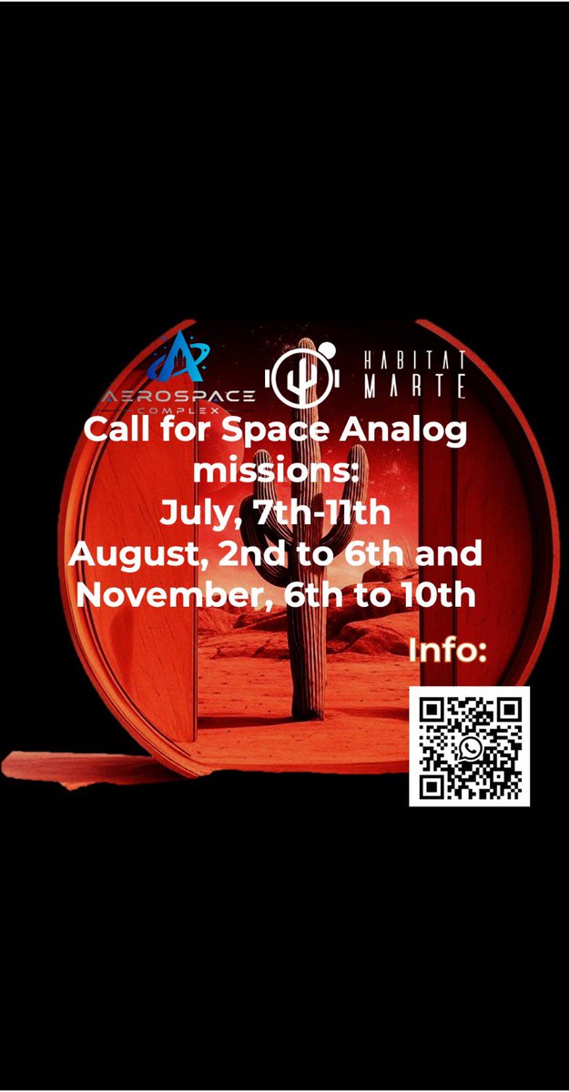 JulioFDRezende's tweet photo. HABITAT MARTE SPACE ANALOG STATION is planning 3 very space analog missions during 2025:
July, 7th-11th
August, 2nd to 6th and
November, 6th to 10th
 
Candidates applying until June 10th will have access to special HABITAT MARTE PROTOCOL’S VIRTUAL TRAINING happening in 3 sessions: June 15th, 22nd and 29th.
 
Please contact us fore more details and how to participate: JulioFDRezende@gmail.com or whatsapp +5584999818160.
 
#Mars #Moon  #Space #Astronaut #SpaceAnalog #NASA #HabitatMarte #Astronomia #Espaco #Marte #analog  #astronaut #analogastronaut #MentalHealth #Starship #SpaceX #SpacePsychology #SpaceArt #SpaceMedicine #SpaceHealth #Artemis
#SpaceSustainability #astronauta #steam #steameducation #WBA  #Astronomy  #Sustainability #AstronautSkills