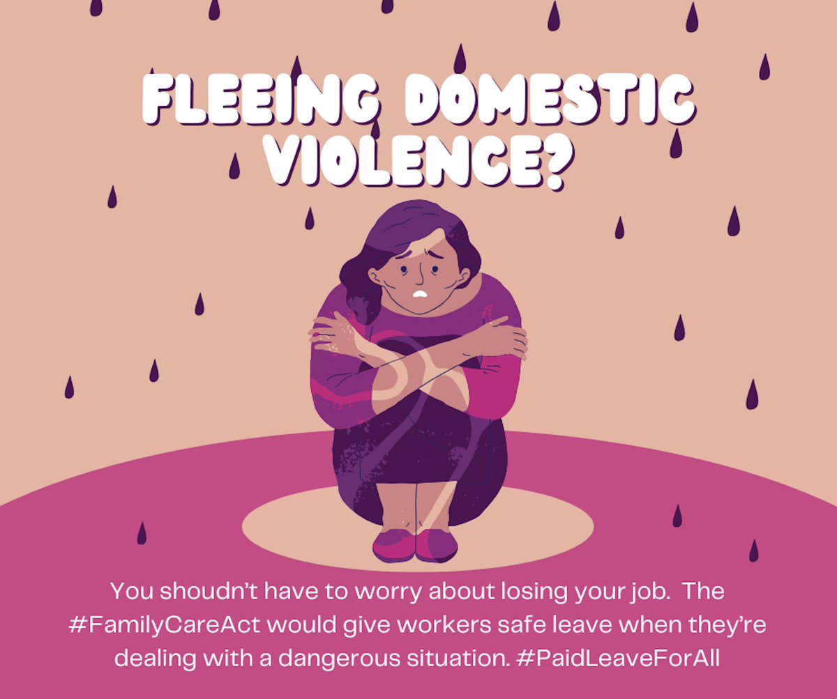 Fleeing from domestic violence? You should never have to choose between a paycheck and escaping abuse.
The #FamilyCareAct gives workers safe leave when they are dealing with a dangerous situation. Visit our website to support this vital legislation!

#PaidLeave #FCA